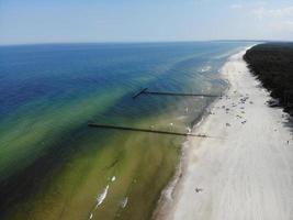 top visie antenne schot van Baltisch zee en zanderig strand foto