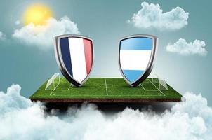 Argentinië vs Frankrijk versus scherm banier voetbal concept. Amerikaans voetbal veld- stadion, 3d illustratie foto