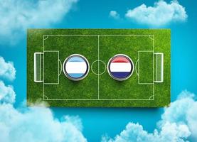 Argentinië vs Kroatië versus scherm banier voetbal concept. Amerikaans voetbal veld- stadion, 3d illustratie foto