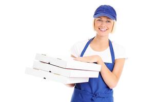 pizza levering vrouw foto