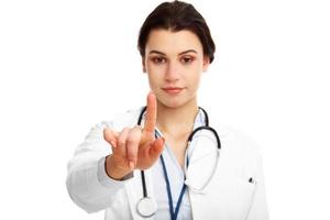 vrouw dokter geïsoleerd over- wit achtergrond foto