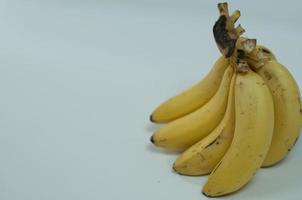 rijp geel bananen geïsoleerd Aan wit achtergrond. terzijde visie van rijp bananen. gezond voedsel concepten foto. rauw biologisch bananen klaar naar eten foto