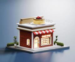 isometrische visie minimaal hamburger restaurant houder op te slaan buitenkant architectuur, 3d renderen digitaal kunst. foto