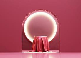 abstract nog steeds leven elegantie rood fluweel podium platform Product vitrine met gordijn 3d renderen foto