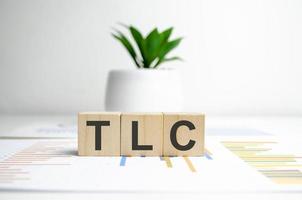 tlc - inschrijving liefhebbend zorg acroniem woorden Aan houten blokken foto