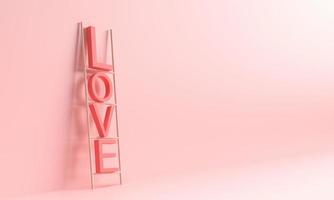 ladder trappenhuis liefde doopvont rood roze kleur achtergrond copyspace schaduw symbool decoratie gelukkig Valentijn 14 vier tiener februari hart bruiloft verloving romantisch viering festival gebeurtenis.3d geven foto