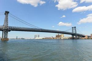 visie van de Manhattan brug net zo gezien van de oosten- kant van Manhattan, nieuw york. omvat de verlaten domino suiker fabriek. foto