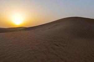zonsondergang in dubai, uae Aan een woestijn safari. foto