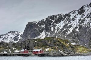 de klein visvangst stad- van nusfjord, lofoten eiland, Noorwegen in de winter. foto