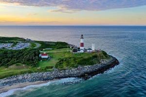 antenne visie van Montauk vuurtoren en strand in lang eiland, nieuw york, Verenigde Staten van Amerika. foto