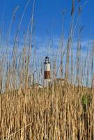 Montauk vuurtoren en strand in lang eiland, nieuw york, Verenigde Staten van Amerika. foto