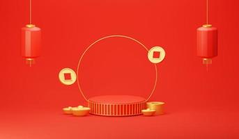 rood en goud cilinder podium voetstuk Product Scherm Chinese nieuw jaar CNY achtergrond foto