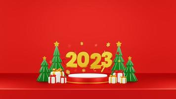 gelukkig nieuw jaar 2023 3d geven samenstelling met ornament voor evenement Promotie sociaal media en landen bladzijde foto