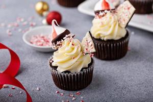 pepermunt schors en chocola cupcakes voor Kerstmis foto