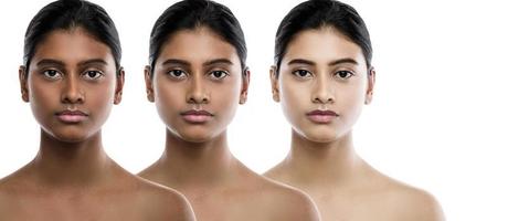 Indisch vrouw en resultaat van huid bleken behandeling foto