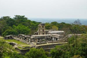 oude mayan stad verborgen in de wild oerwoud foto