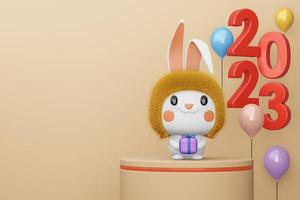 gelukkig nieuw jaar 2023, jaar van de konijn, 3d renderen foto