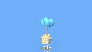 de huis hout en blauw ballon voor eigendom concept 3d renderen foto