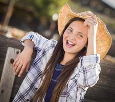 preteen meisje portret Bij de pompoen lap foto