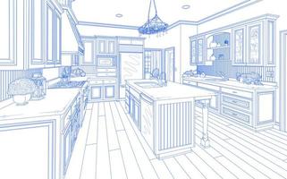 blauw Op maat keuken ontwerp tekening Aan wit foto