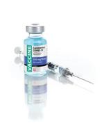 coronavirus covid-19 vaccin flacon en injectiespuit Aan reflecterende wit achtergrond foto