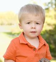 schattig jong jongen portret in de park foto