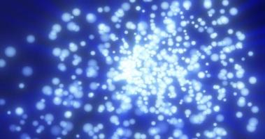 abstract vliegend klein ronde blauw gloeiend deeltjes van bokeh en schittering met glimmend energiek magisch gloeiend stralen Aan een donker achtergrond. abstract achtergrond foto