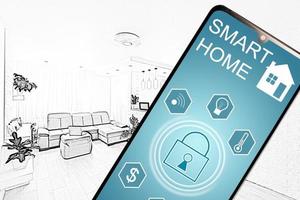 slim huis leven kamer gecontroleerd door slim telefoon app foto
