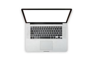 geïsoleerde laptop met lege ruimte op witte achtergrond foto