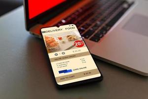 telefoon met app levering voedsel scherm foto