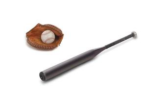 honkbal handschoen met een bal en een knuppel foto