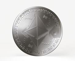 zilver ethereum munt met ether teken geïsoleerd Aan wit achtergrond. 3d renderen illustratie. foto