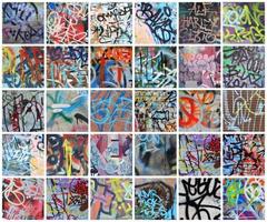 een reeks van veel klein fragmenten van getagd muren. graffiti vandalisme abstract achtergrond collage foto