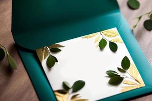 mockup voor een brief of bruiloft uitnodiging met takken en bladeren. natuurlijk licht en schaduw Dekking. foto
