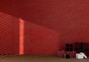 leeg kamer rood kleur muur met Kerstmis geschenk bo foto
