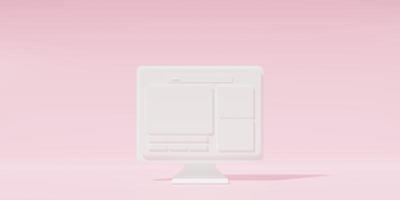 3d minimaal bureaublad met roze achtergrond Aan 3d renderen foto