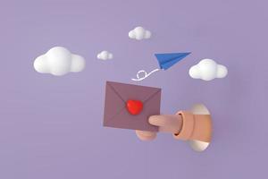 icoon envelop brief, mail brief met rood hart en papier vlak. foto