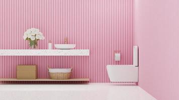 3d renderen roze toilet en wit terrazzo verdieping foto