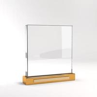 trofee Product met goud metaal baseren staan mockup blanco glas 3d geven foto