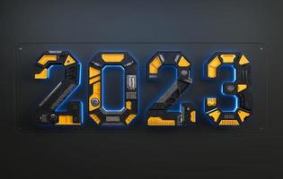 nieuw jaar 2023 gemaakt van robot alfabet. foto