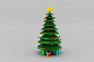 Kerstmis ornament boom met geschenk doos 3d illustratie Aan wit achtergrond foto