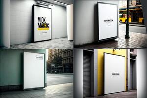 blanco plaats reclame scherm. poster model. banier model. aanplakbord model. licht doos vitrine model. foto