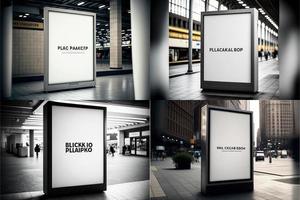 blanco plaats reclame scherm. poster model. banier model. aanplakbord model. licht doos vitrine model. foto