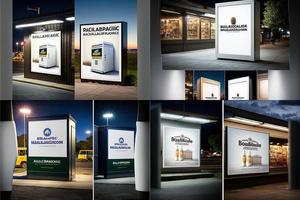 blanco plaats reclame scherm. poster model. banier model. aanplakbord model. licht doos vitrine model. foto