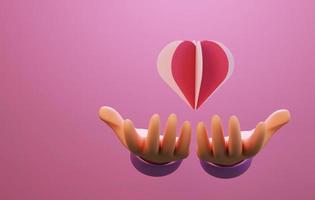 hand- Holding hart Aan roze achtergrond. 3d illustratie, 3d renderen foto