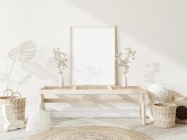 frame en poster mockup in boho-stijl interieur. 3D-rendering, 3d illustratie foto