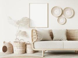 frame en poster mockup in boho-stijl interieur. 3D-rendering, 3d illustratie foto