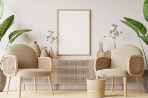 frame en poster mockup in boho-stijl interieur. 3D-rendering, 3d illustratie foto