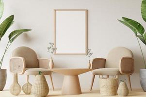 frame en poster mockup in boho-stijl interieur. 3D-rendering, 3d illustratie foto