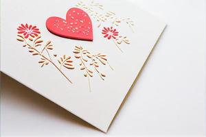 dichtbij omhoog schot van handgemaakt kaart voor Valentijnsdag dag achtergrond met kopiëren ruimte. geschenk ideeën voor valentijn. foto
